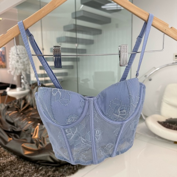 Fleur Du Mal pastel sky blue Bustier Top 34b - Picture 1 of 4